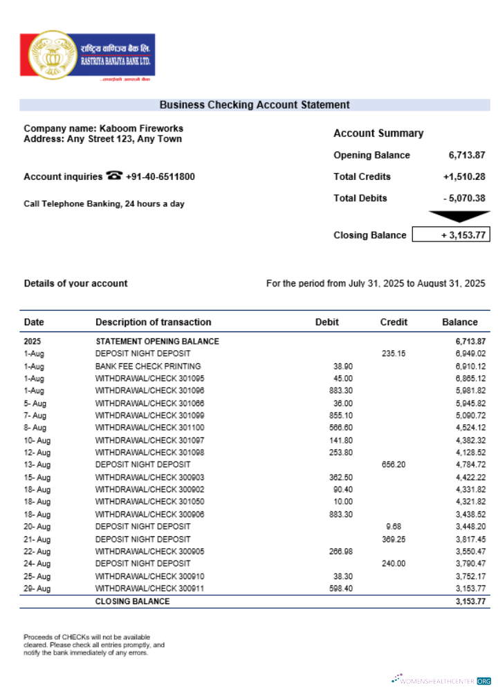 Download RBB Smart business bank organization account statement Word and PDF format Photoshop template